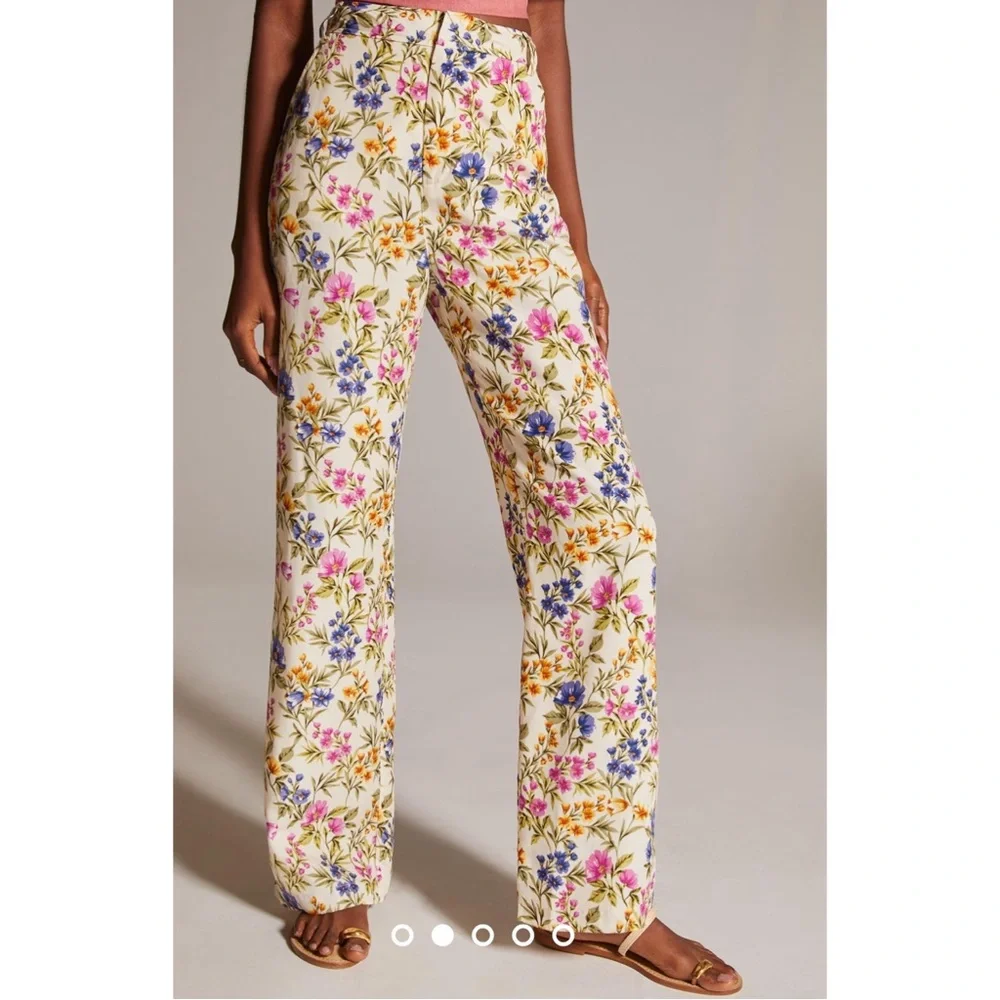 En Saison Valeria Trouser Floral Anthropologie Tencel Linen Blend Women’s Medium - Picture 1 of 8